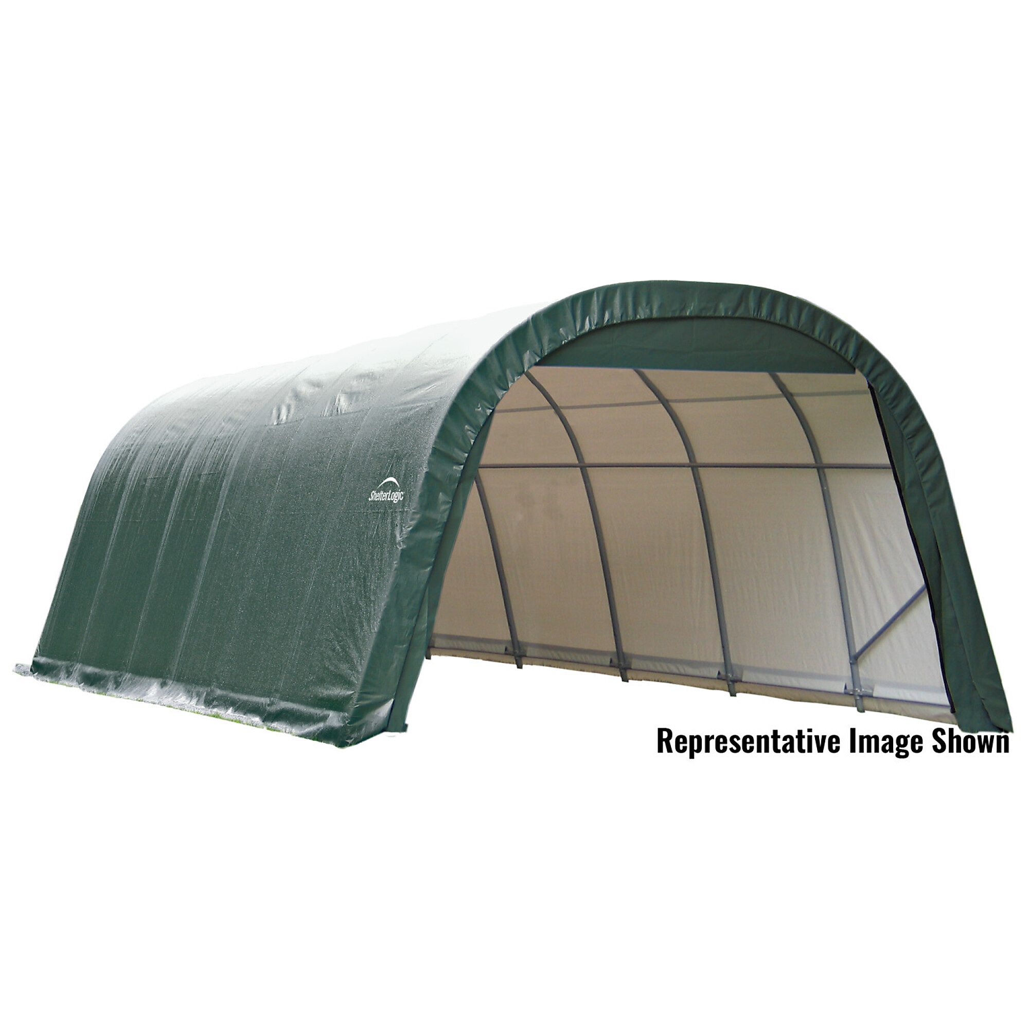 ShelterLogic 12-Ft.W Round-Style Instant Garage, 24ft.L x 12ft.W x 8ft.H, 1 5/8in. Frame, Green, Model# 72342
